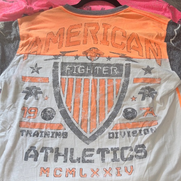 2 American Fighter Pink and Orange Burnout Graphic Tees - Picture 6 of 10